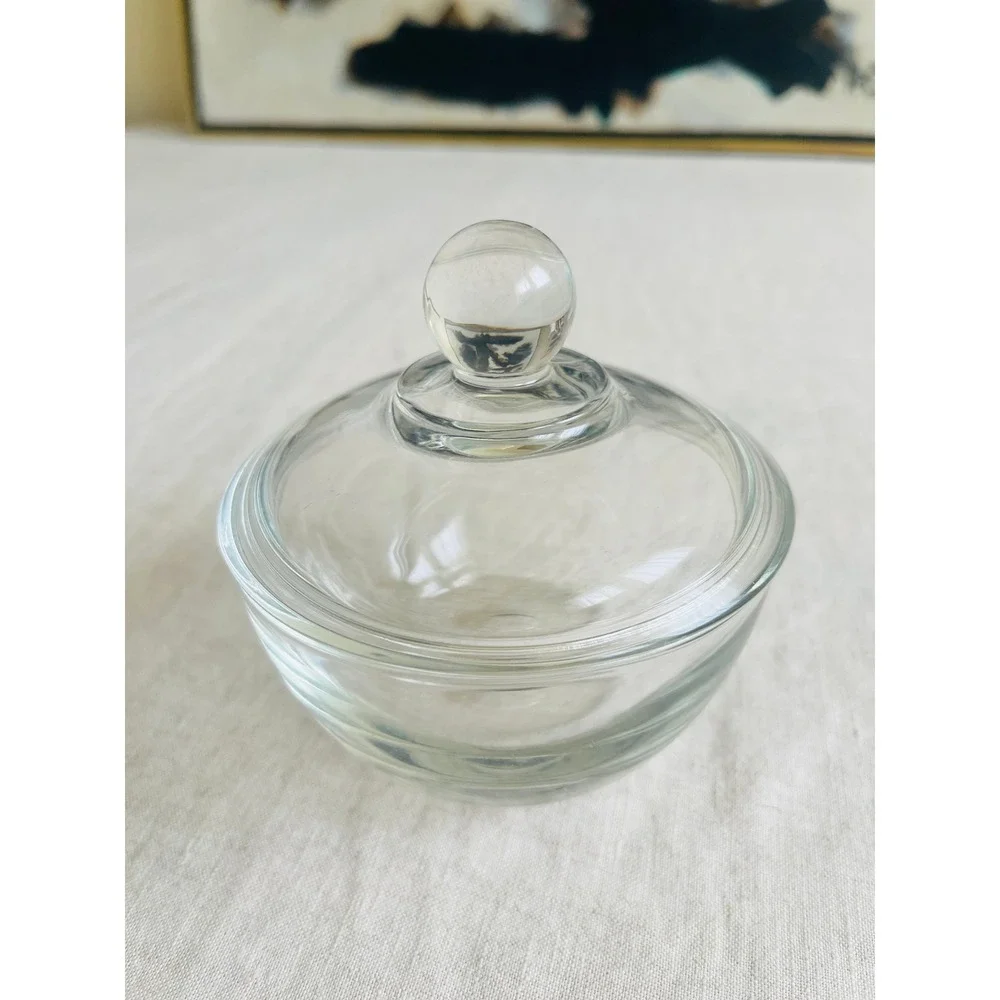 Vintage Anchor Hocking Clear Glass Sugar Bowl with Lid Round Serving Dish Retro
